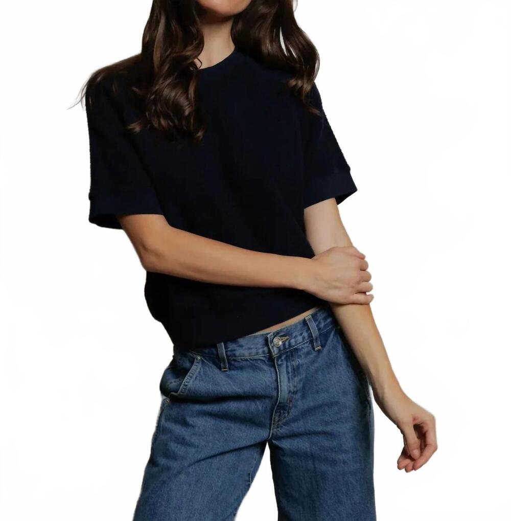 NEW PERFECTWHITETEE kennedy short sleeve crewneck sweatshirt in navy